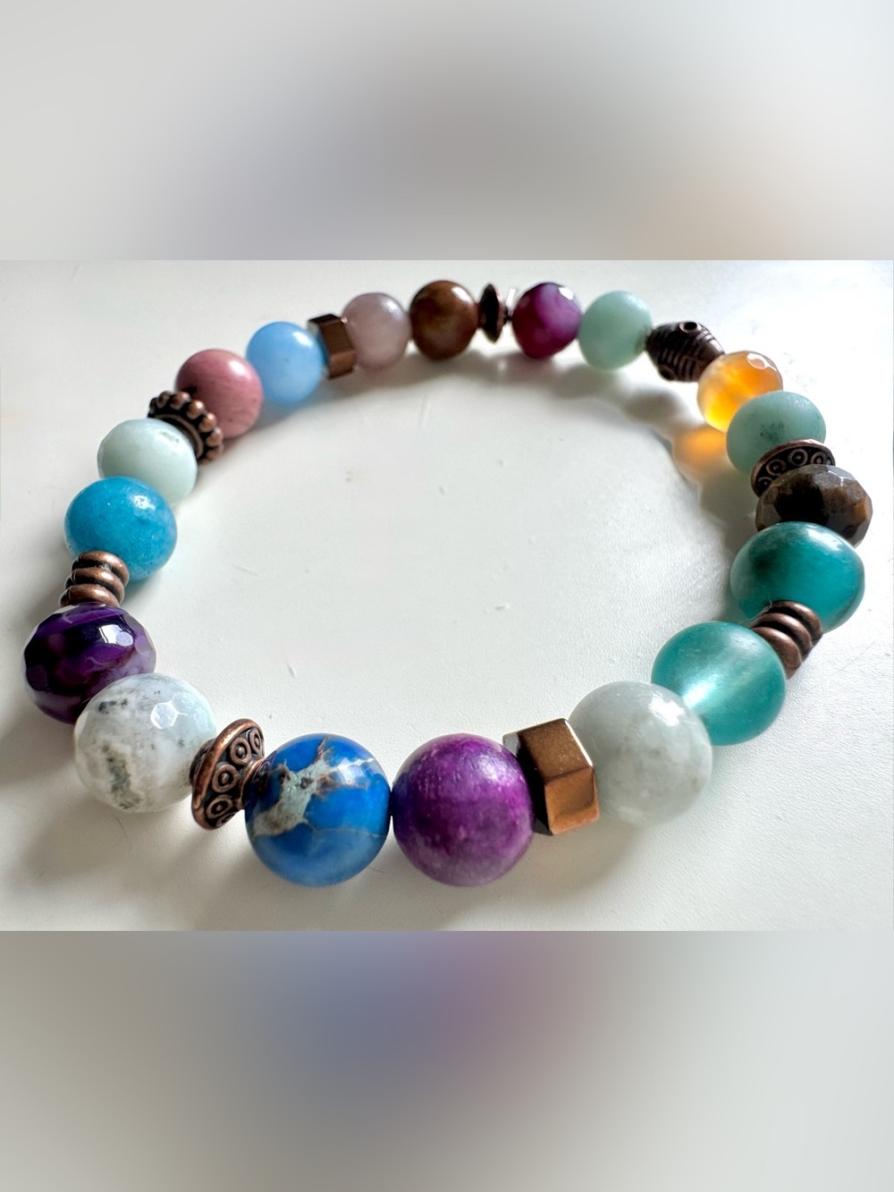 Colorful Multi-Stone Beaded Bracelet - Purple, Blue, Teal, White